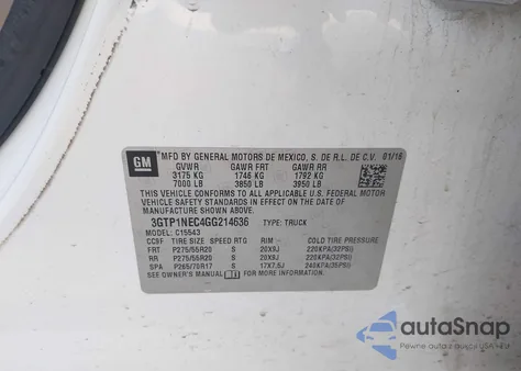 2016 GMC Sierra 1500 Slt из США, поврежденный, VIN 3GTP1NEC4GG214636